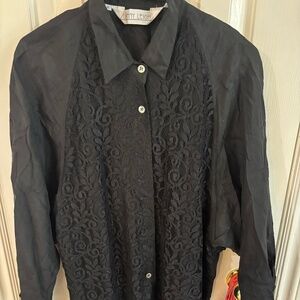 vintage 80s goth  100 percent silk oversized lace top
